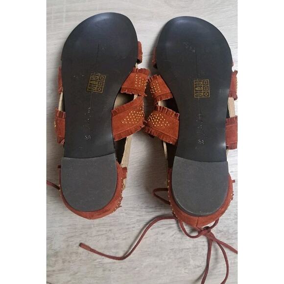 Lola Cruz Boho Embellished Lace-up Dress Sandal US 8 Fringe Gladiator Brick Red - Picture 6 of 8